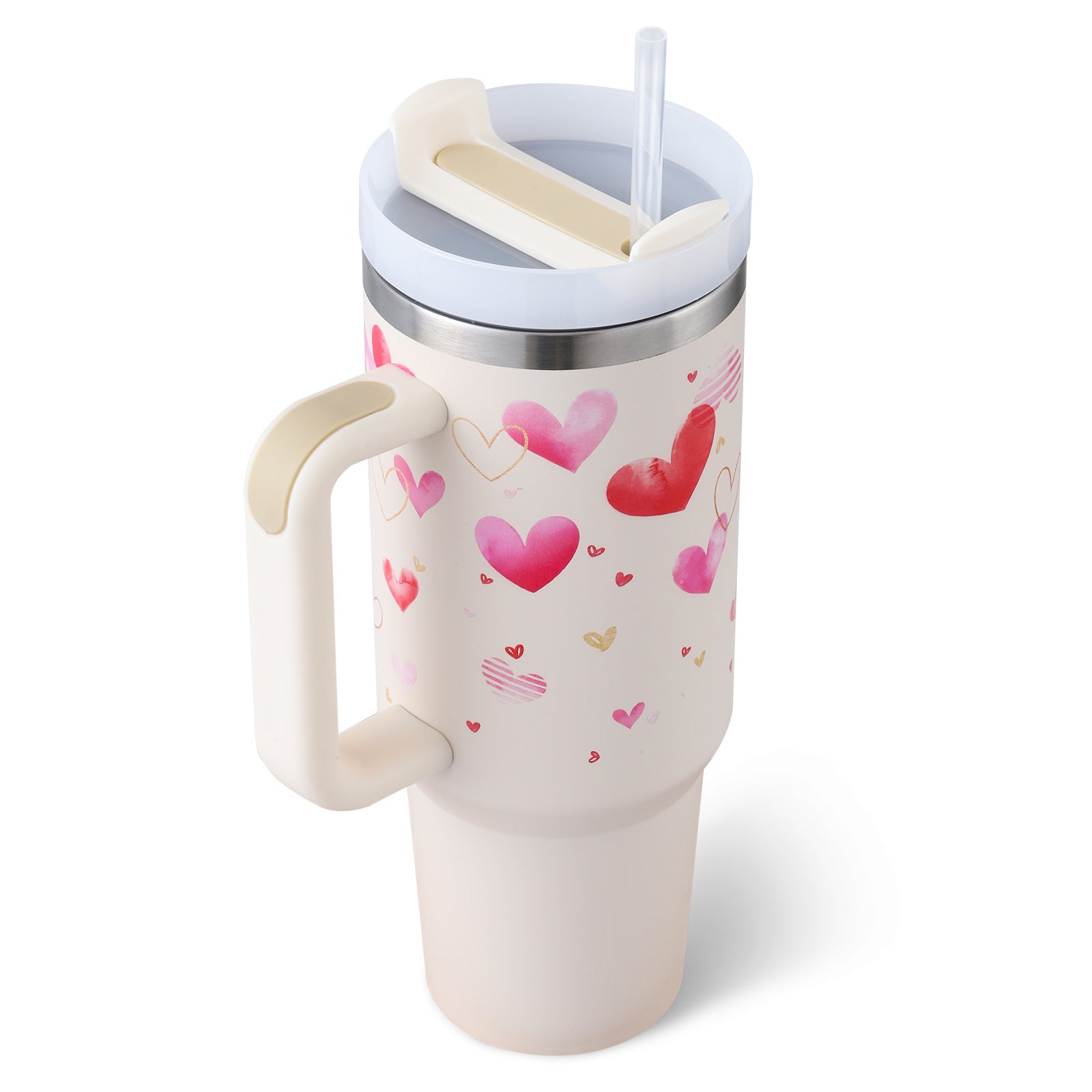 Stainless Steel Spill Proof Tumbler With Insulated Handle Straw