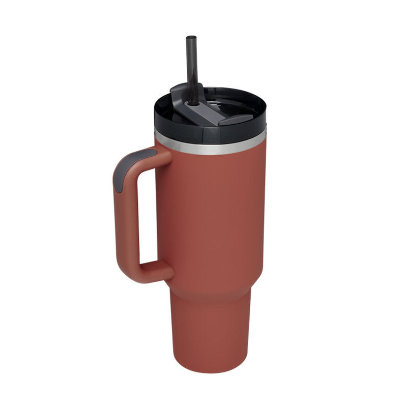 Stainless Steel Spill Proof Tumbler With Insulated Handle Straw