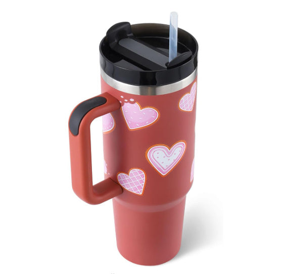 Stainless Steel Spill Proof Tumbler With Insulated Handle Straw