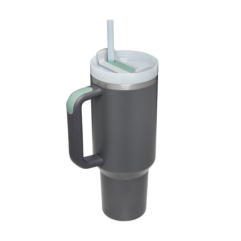 Stainless Steel Spill Proof Tumbler With Insulated Handle Straw