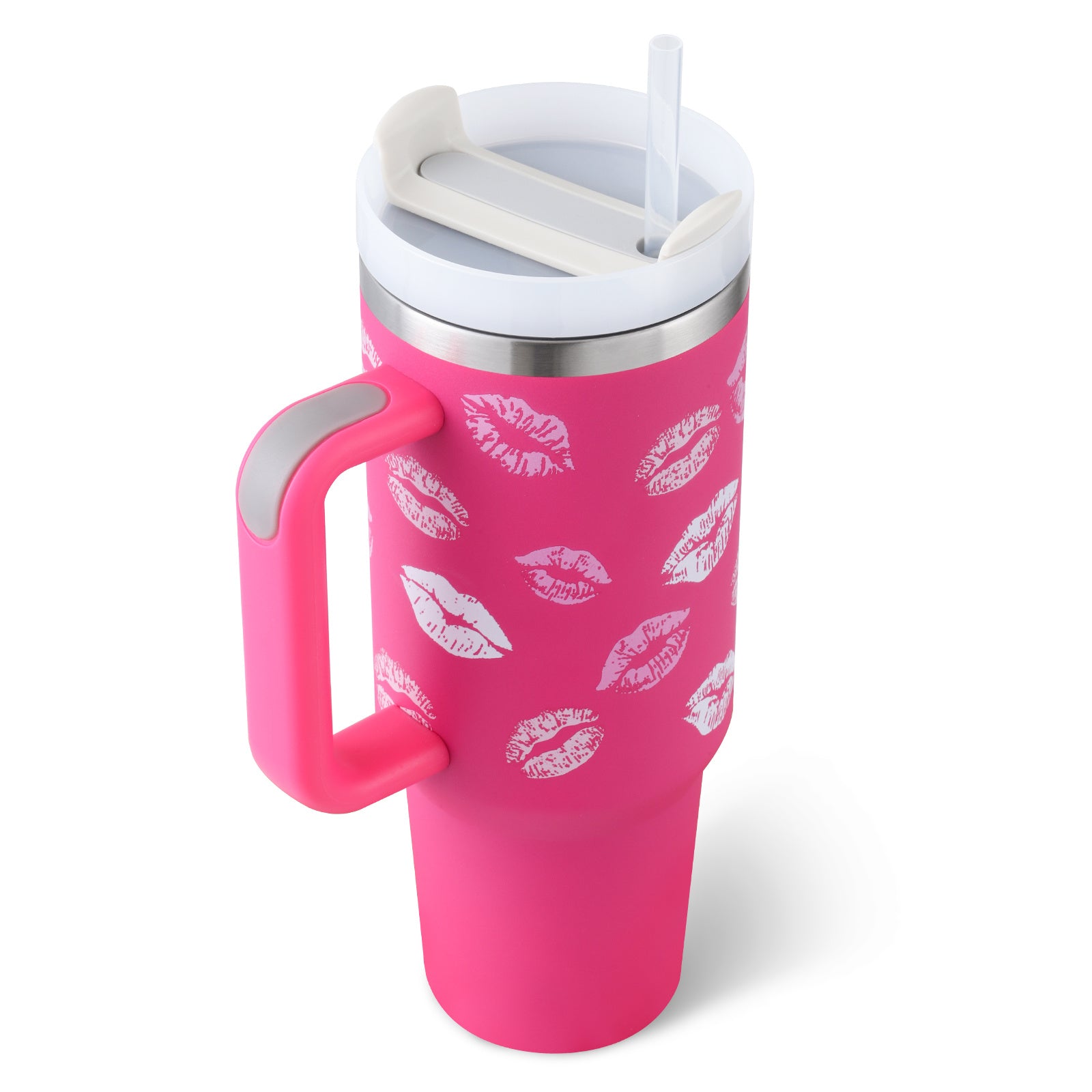 Stainless Steel Spill Proof Tumbler With Insulated Handle Straw