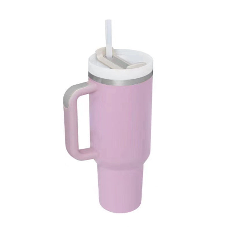 Stainless Steel Spill Proof Tumbler With Insulated Handle Straw