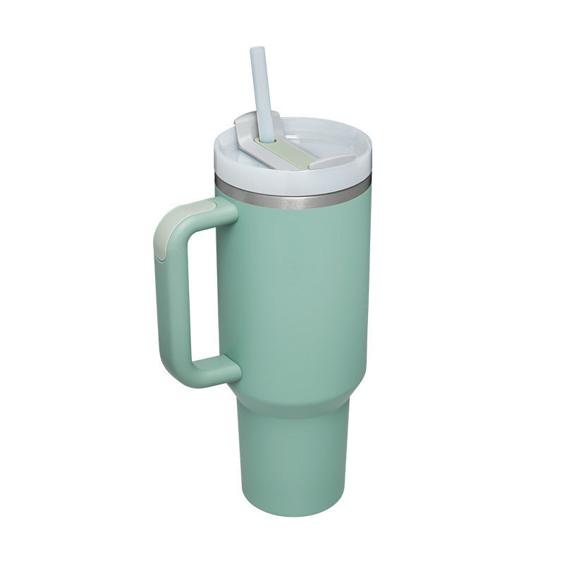 Stainless Steel Spill Proof Tumbler With Insulated Handle Straw