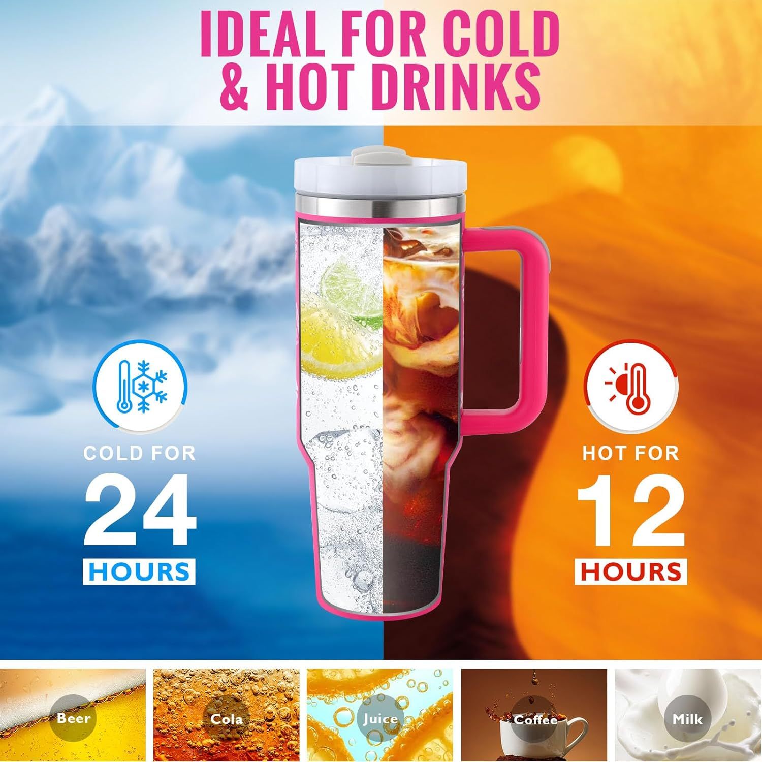 Stainless Steel Spill Proof Tumbler With Insulated Handle Straw