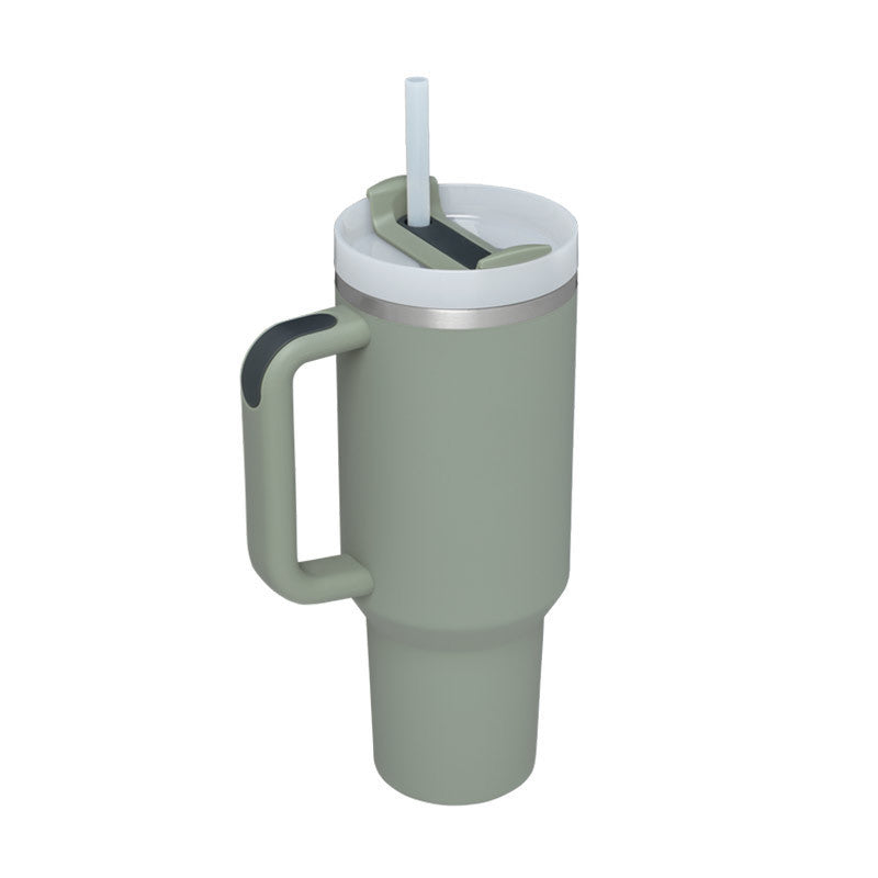 Stainless Steel Spill Proof Tumbler With Insulated Handle Straw