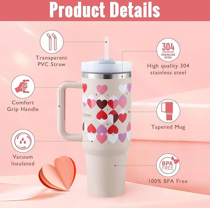 Stainless Steel Spill Proof Tumbler With Insulated Handle Straw