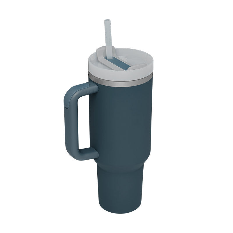 Stainless Steel Spill Proof Tumbler With Insulated Handle Straw