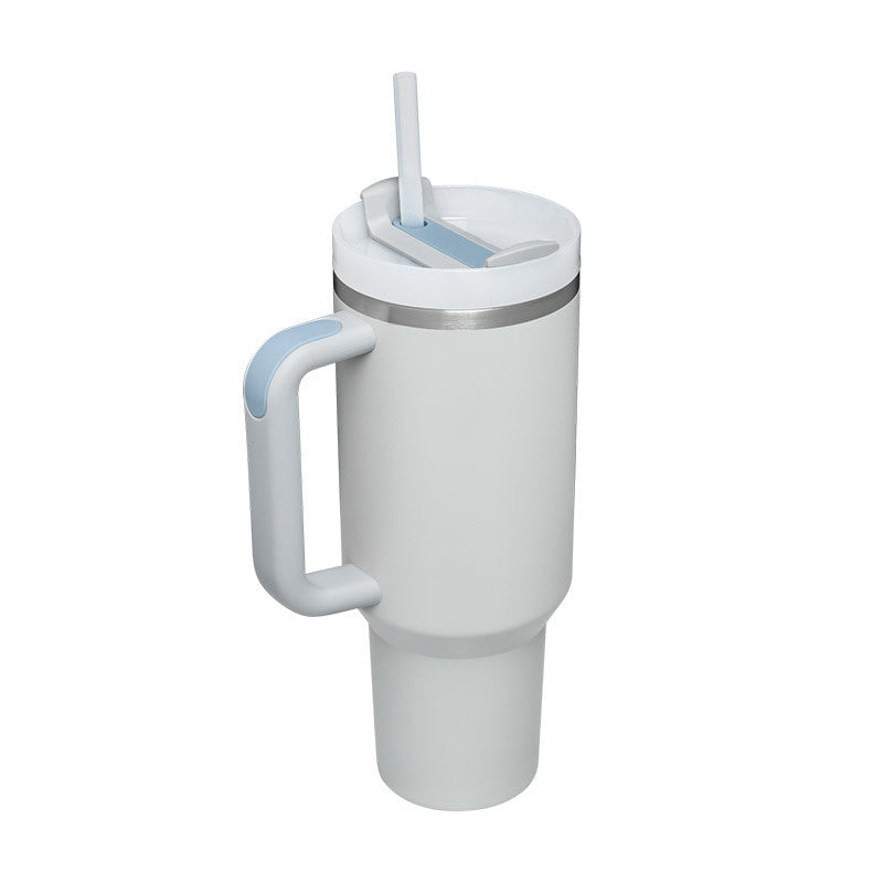 Stainless Steel Spill Proof Tumbler With Insulated Handle Straw